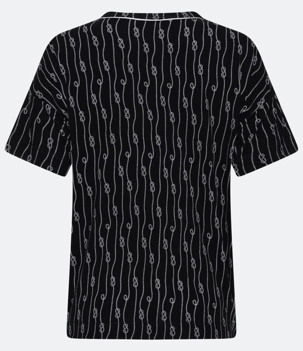 Blusa Manga Corta en Viscolycra con Estampado de Cuerdas Negro 5