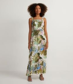 Vestido Longo em Viscose com Estampa Pelourinho