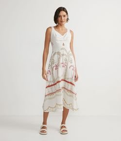 Vestido Longo em Viscolinho com Estampa Tropical