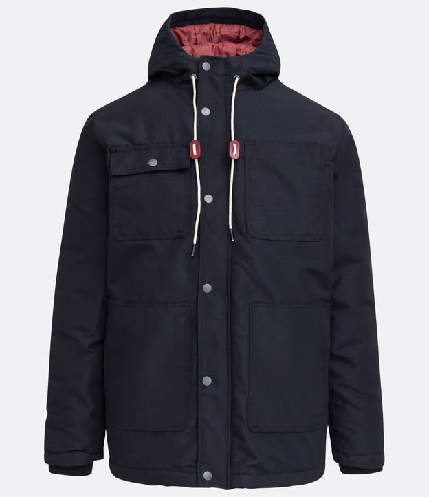 Campera Pesada con Capucha y Cierre por Botones y Cremallera Negro 6