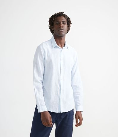 Camisa Comfort em Linho Manga Longa com Listras Menor preço em Camisa Comfort em Linho Manga Longa com Listras