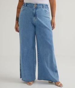 Calça Wide Leg Jeans com Cós Elástico e Barra Cortada a Fio Curve & Plus Size