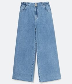 Calça Wide Leg Jeans com Cós Elástico e Barra Cortada a Fio Curve & Plus Size