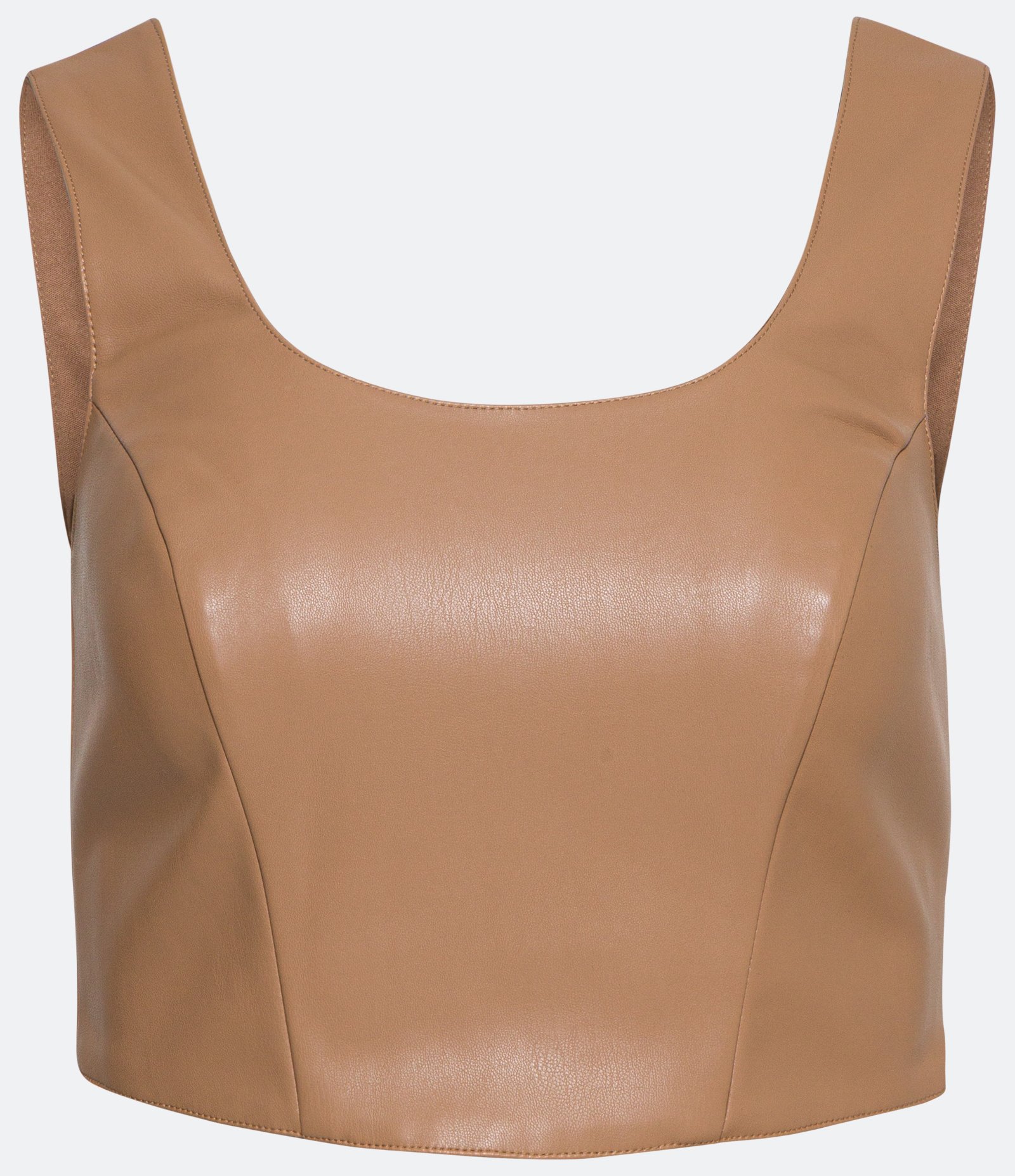 Blusa Regata Cropped em Material Sintético com Lastex nas Costas Marrom 7