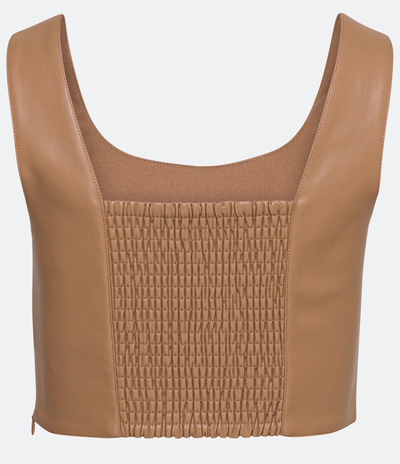 Blusa Regata Cropped em Material Sintético com Lastex nas Costas Marrom 8