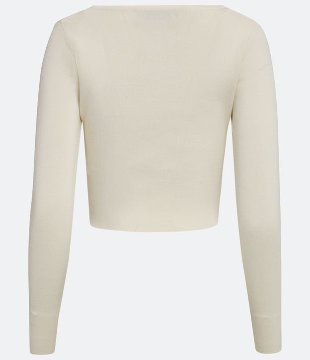 Blusa Corta en Tejido de Punto con Escote Cuadrado y Manga Larga Beige 6