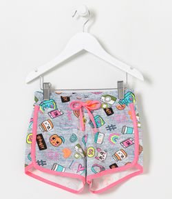Short Infantil Runner com Estampas de Doodles - Tam 5 a 14 anos