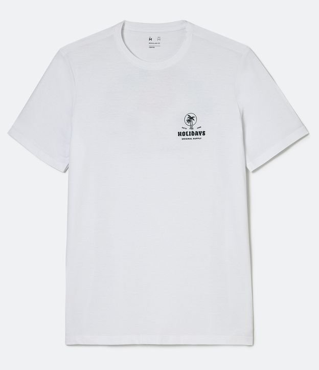 Camiseta Manga Curta em Algodão com Estampa Costas Flamingo - Cor: Branco - Tamanho: G