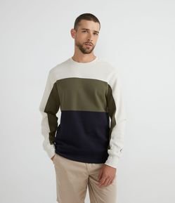 Blusão Fechado Comfort em Algodão com Blocos de Cor