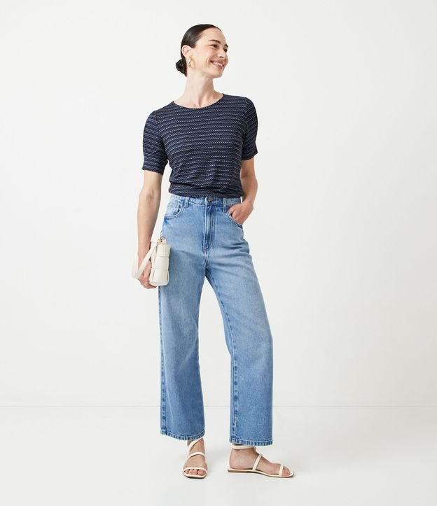Blusa Manga Corta en Viscolycra Estampada Azul 4