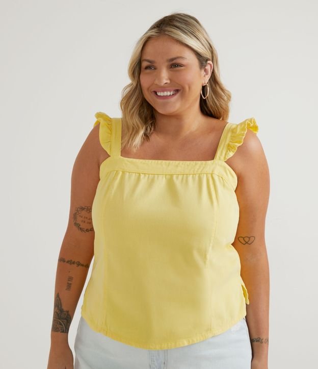 Blusa Regata em Sarja com Babadinhos nas Alças Curve & Plus Size