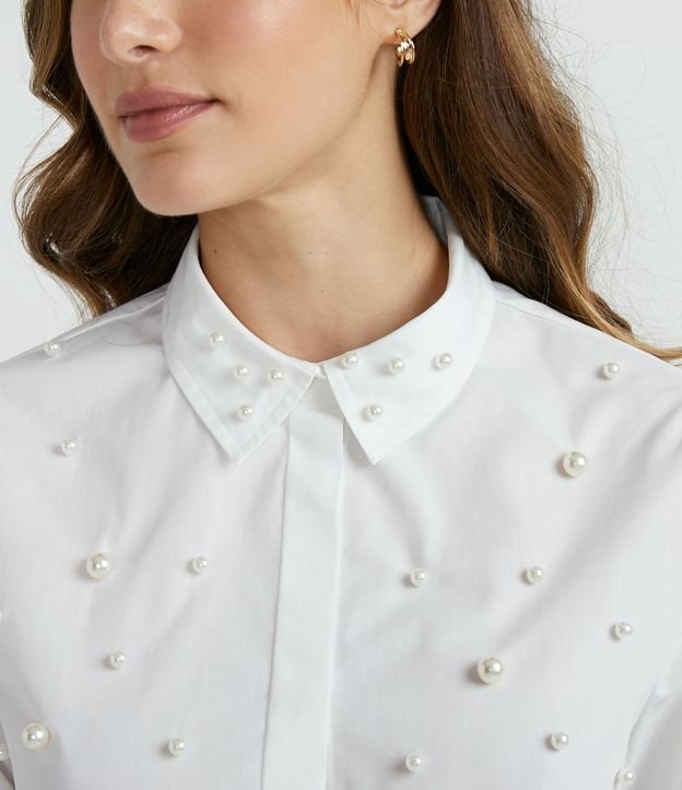George Eliot Raramente Paradoja Camisa Manga Larga en Tricolina con Perlas Aplicadas Blanco