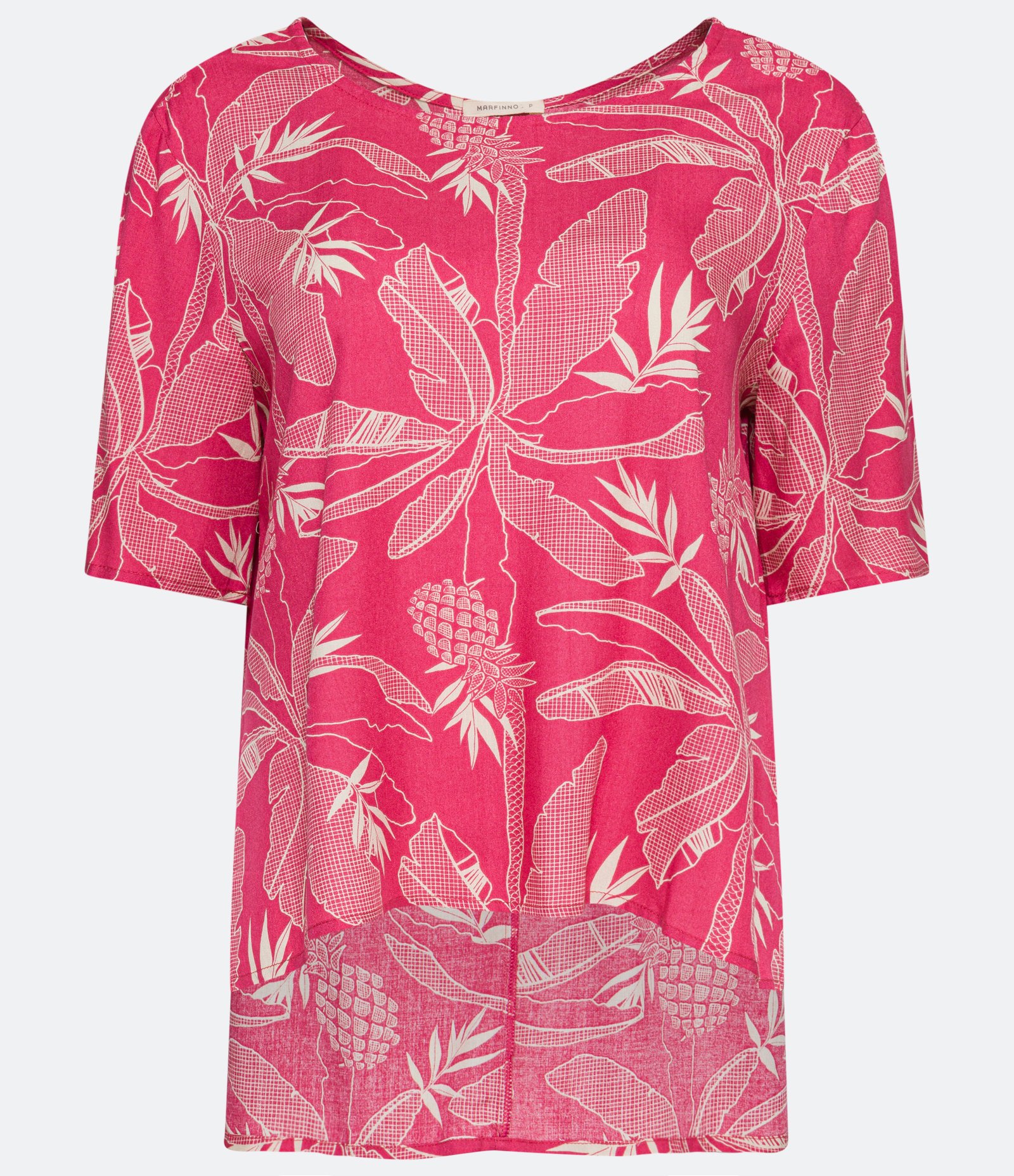 Blusa Manga Curta em Viscose com Estampa de Folhagem Vermelho 1