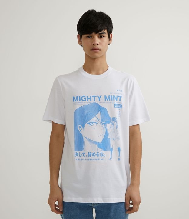 Camiseta Manga Curta em Algodão com Estampa Mangá Branco 1