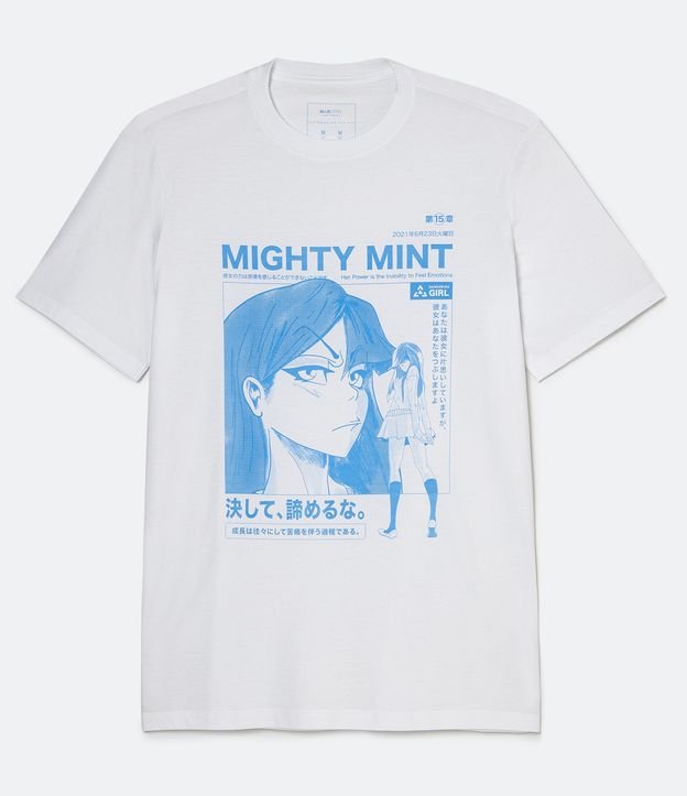 Camiseta Manga Curta em Algodão com Estampa Mangá Branco 3