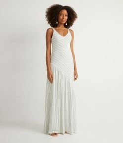 Vestido Longo em Viscose Listrado com Recortes Assimétricos