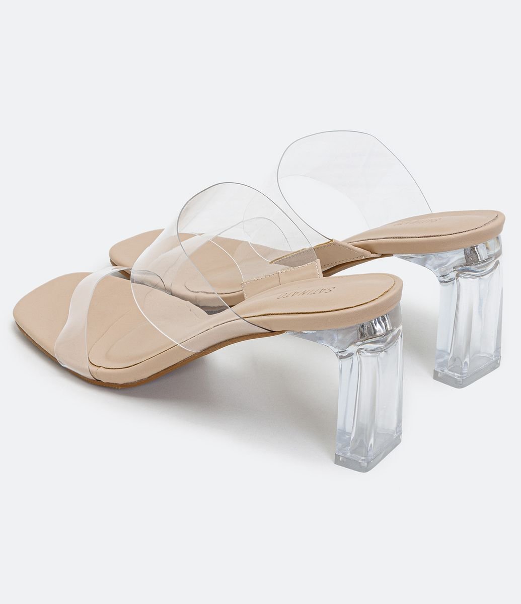 Sandália Duas Tiras Transparentes e Salto Acrílico Bege