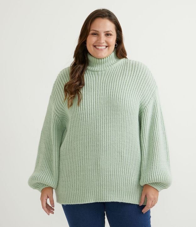 Blusão Amplo em Tricô com Gola Alta Curve & Plus Size
