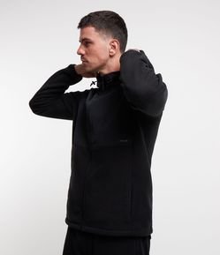 Blusão Aberto Esportivo em Fleece com Capuz e Recorte