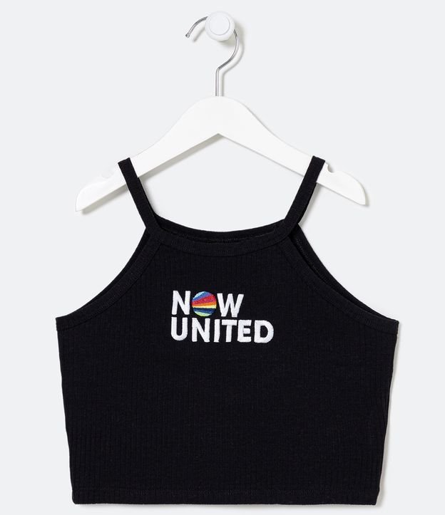 Blusa Infantil Cropped Canelada com Logo Bordado de Now United - Tam 9 a 14 anos