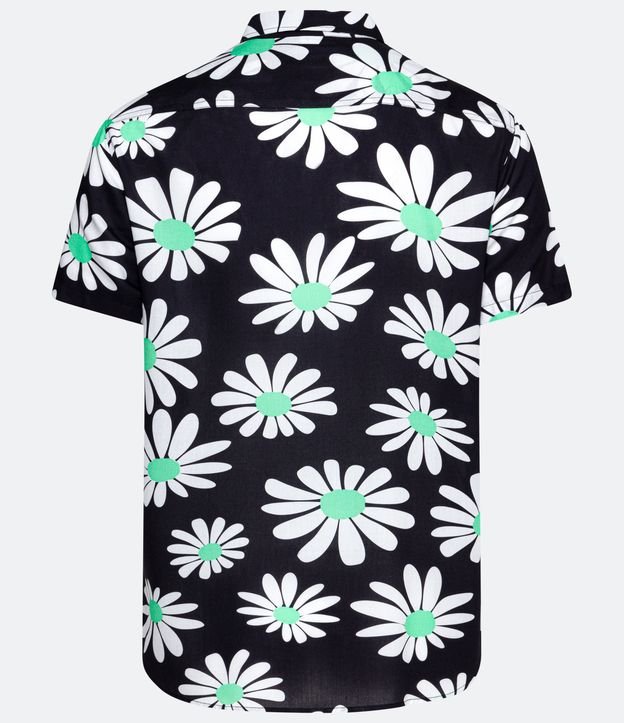 Camisa Manga Curta em Viscose com Estampa Floral Margaridas Preto 6