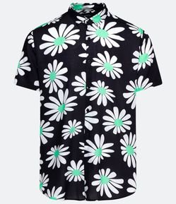 Camisa Manga Curta em Viscose com Estampa Floral Margaridas