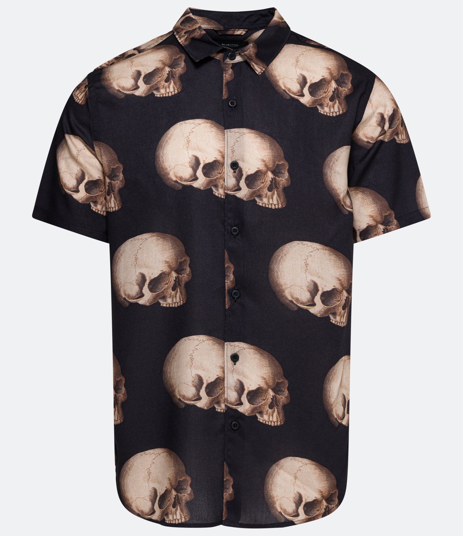 Camisa Regular em Viscose com Estampa de Caveiras Preto 1