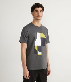 Camiseta Slim em Algodão Manga Curta com Estampa Geométrica Bahaus