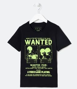 Camiseta Infantil com Estampa Brilha no Escuro Alienígenas Procurados  - Tam 5 a 14 anos
