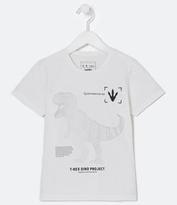 Camiseta Infantil em Algodão com Estampa Dino T-Rex Holográfico - Tam 5 a 14 anos