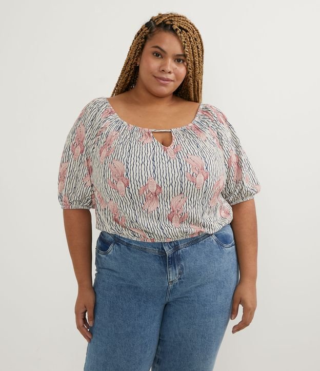 Blusa Bata com Estampa de Peixinhos Curve & Plus Size