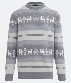 Blusão Suéter em Tricô com Padronagem de Lhamas