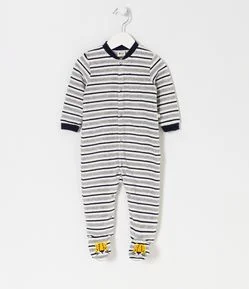 Macacão Infantil em Plush com Bordado de Tigre no Bumbum e Pés - Tam 0 a 18 meses