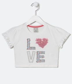 Blusa Infantil com Estampa Love e Corações de Organza - Tam 5 a 14 anos