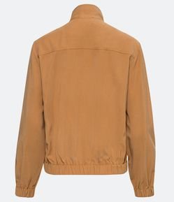 Jaqueta Bomber em Viscose com Gola Alta e Ombro Pespontado