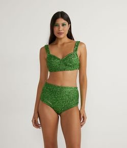 Blusa Regata Cropped em Jersey Metalizado com Decote Coração