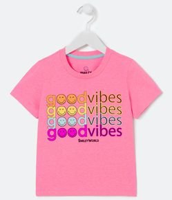 Blusa Infantil Neon com Estampa Smiley Good Vibes - Tam 5 a 14 anos