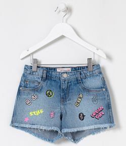 Short Infantil em Jeans com Estampas de Doodles - Tam 5 a 14 anos