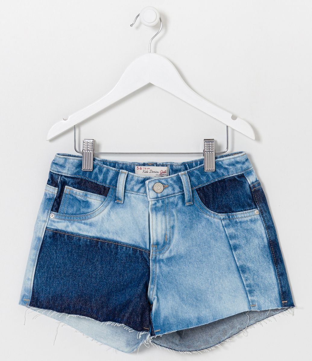 Short Infantil Em Jeans Patchwork Tam 5 A 14 Anos Azul Short Infantil Em Jeans Patchwork Tam 5 A 14 Anos Azul
