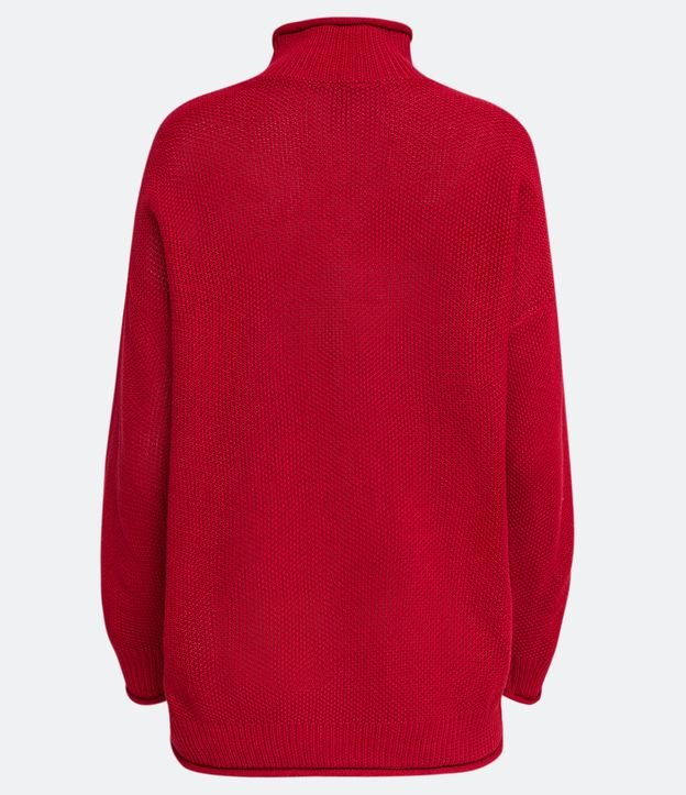 Suéter Alargado en Tejido de Punto Texturizado con Cuello Alto Rojo 6