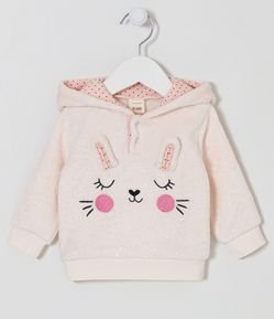 Blusão Fechado Infantil em Fleece com Bordado de Bichinho e Orelhinhas - Tam 0 a 18 meses
