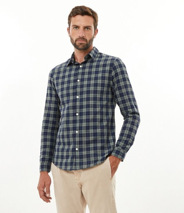 Camisa Slim em Algodão Manga Longa com Estampa Xadrez