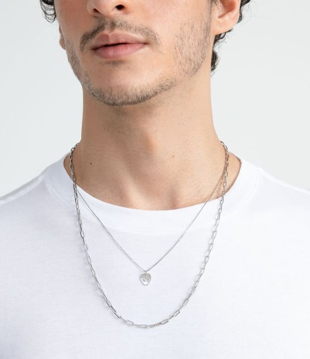 Collar Capas con Colgante de Alien Plata 3