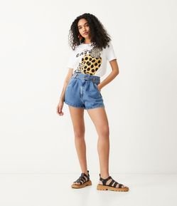 Short Baggy Jeans com Cintura Alta e Cós Elástico