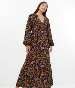 Vestido Longo em Viscose com Estampa Natureza