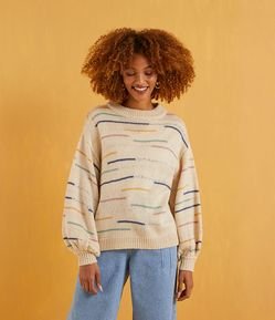 Blusão Suéter em Tricô com Estampa de Listras