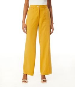 Calça Wide Leg em Viscose com Detalhe Pespotado