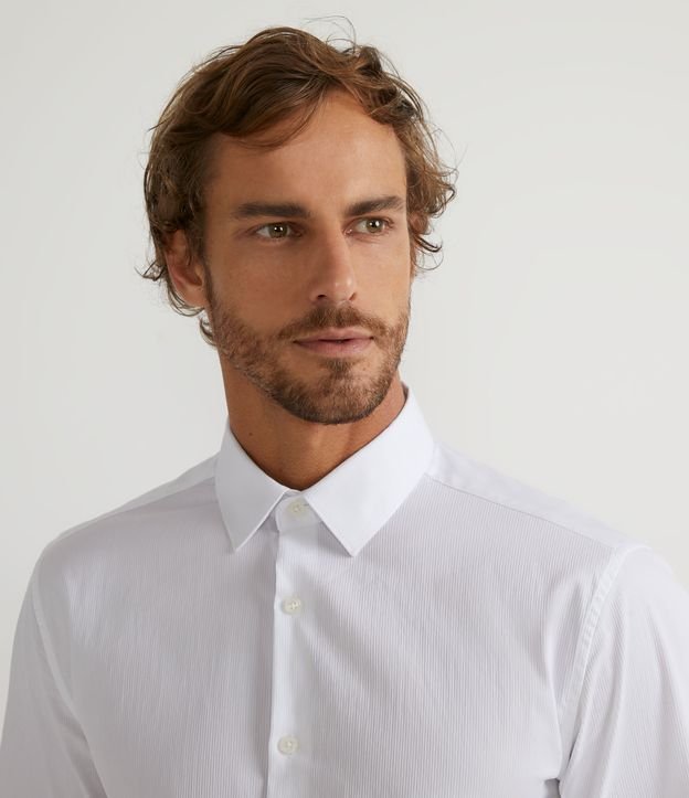 Camisa Regular Social em Algodão com Textura de Listras Branco 3