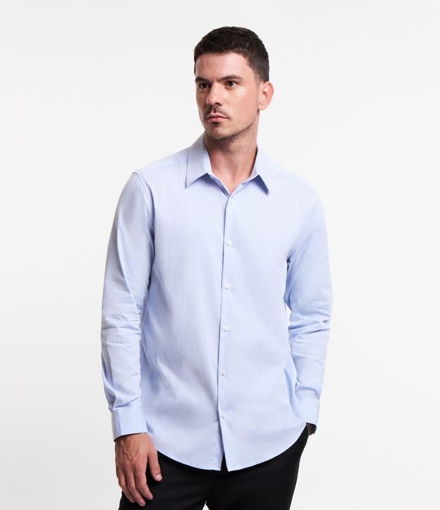 Camisa Regular Social em Algodão com Textura de Listras