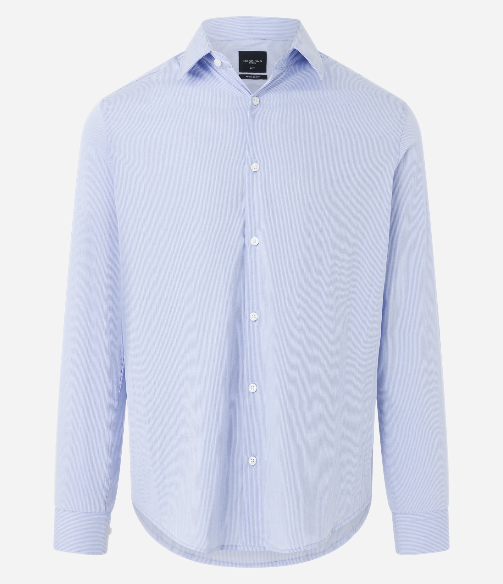 Camisa Regular Social em Algodão com Textura de Listras Azul Claro 7